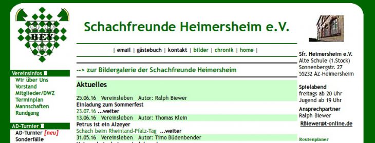 Ein Ausschnitt aus der längjährigen Homepage der Schachfreunde Heimersheim